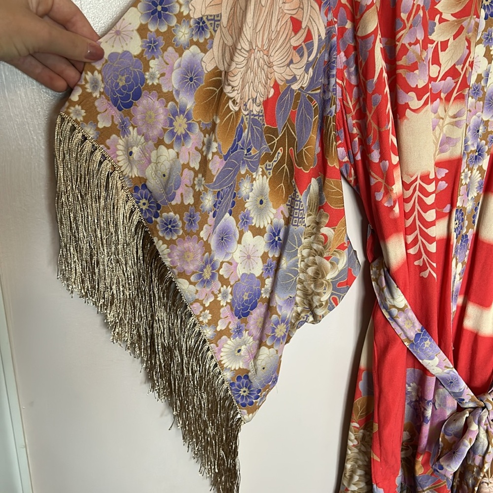 Spell & the Gypsy Floral Kimono Dress with Fringe Size Small - Picture 2 of 5